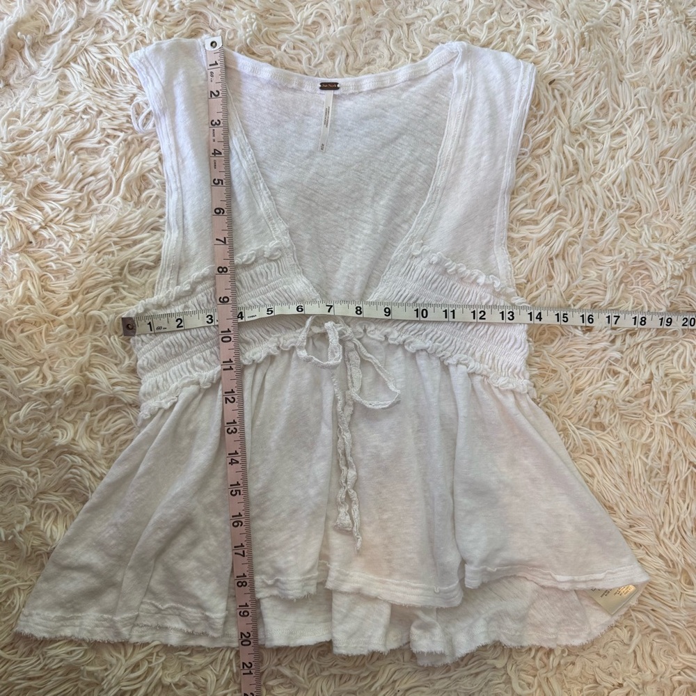 Free People White Linen Blend Boho Tie Front Peplum Top Size Medium M - Picture 6 of 7